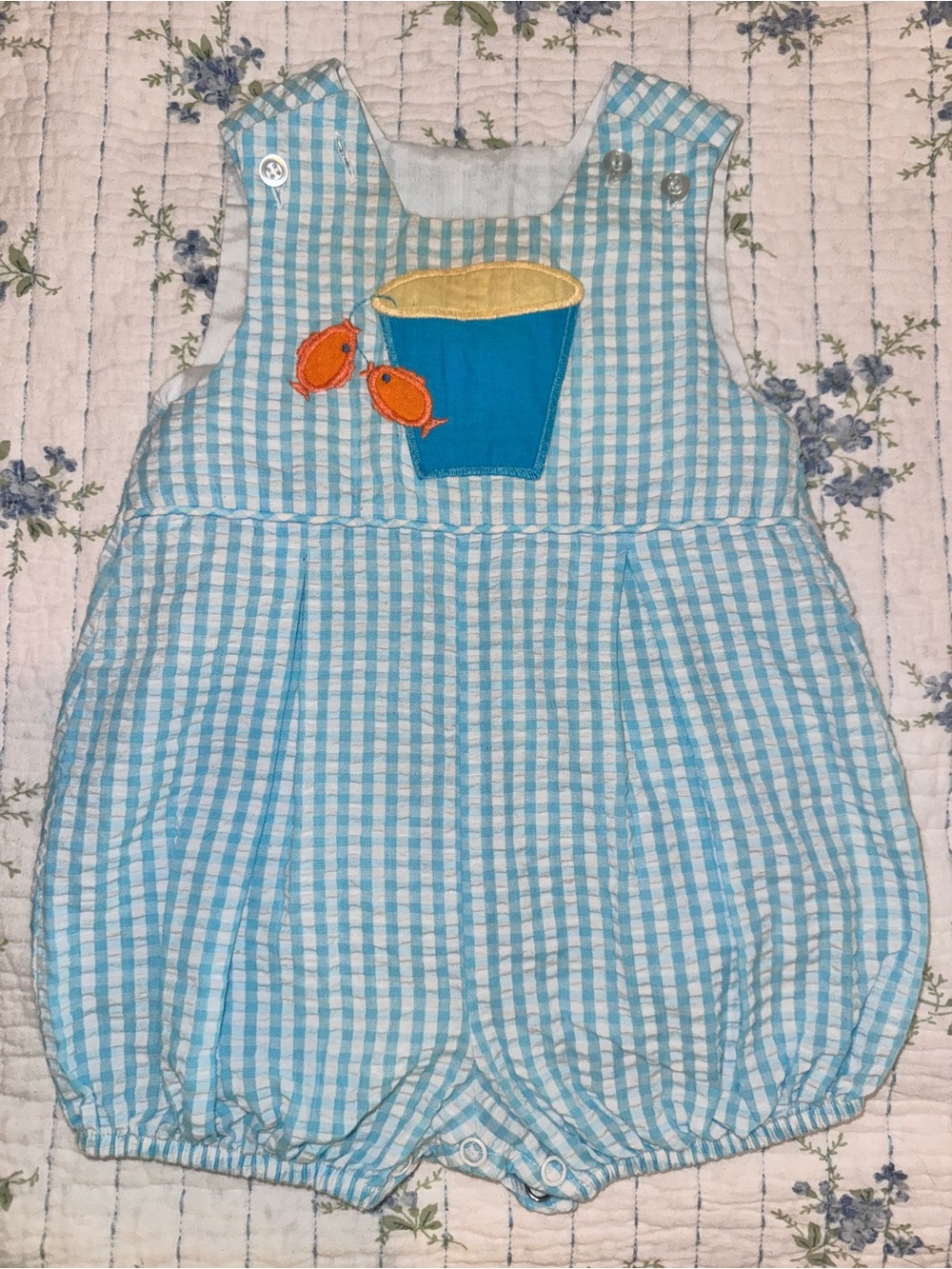 The Bailey Boys Blue Gingham Fish Bubble Romper 9M